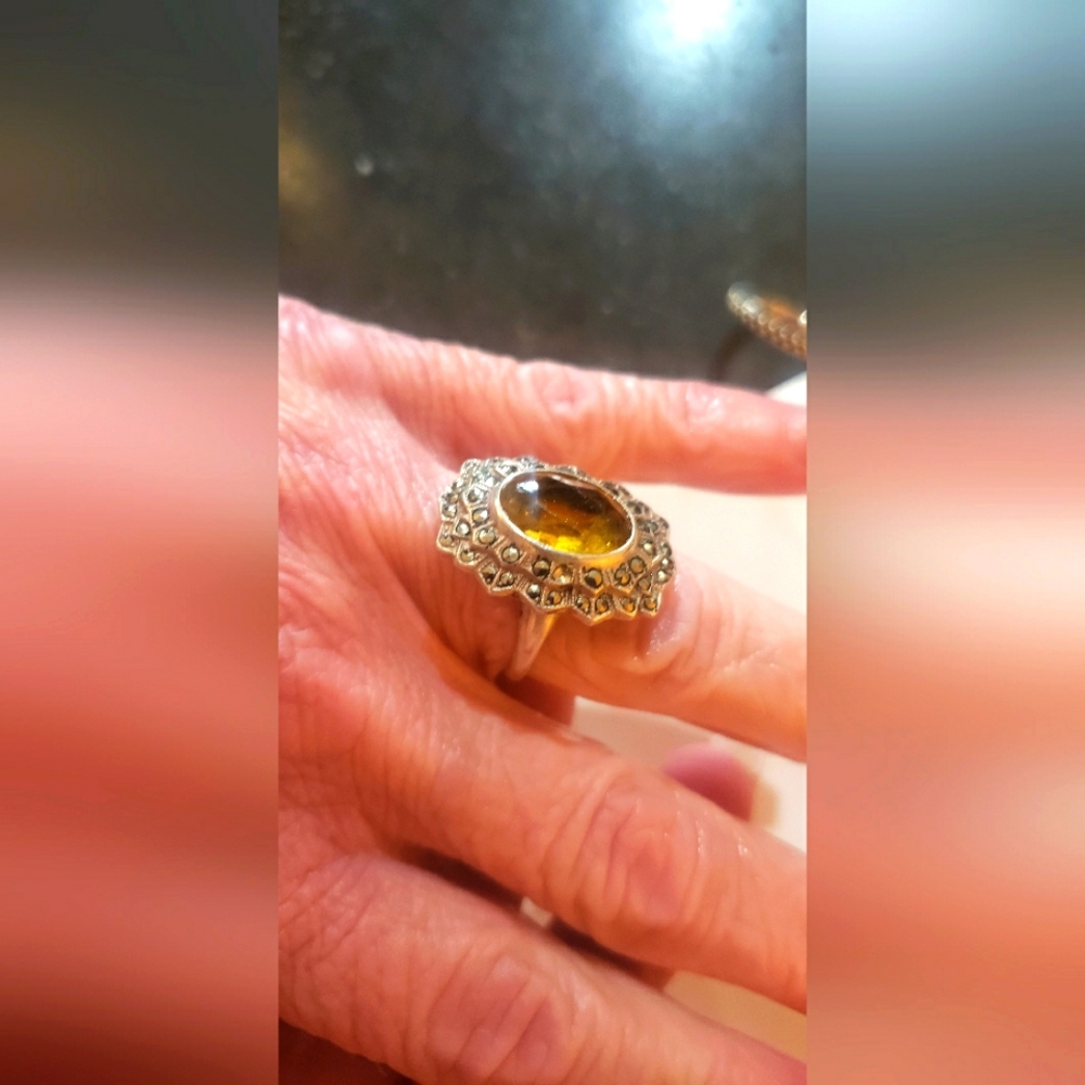 Vintage Victorian CITRINE Sterling Ring Size 7
